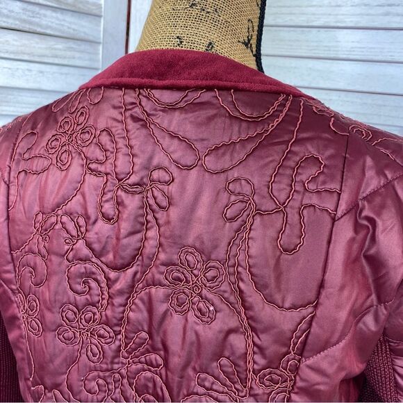 Zenergy by Chico’s Quilted Embroidered Puffer Moto Jacket Maroon Red Small - Picture 6 of 16
